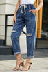 Gather Round Distressed Pocketed Denim Jogger